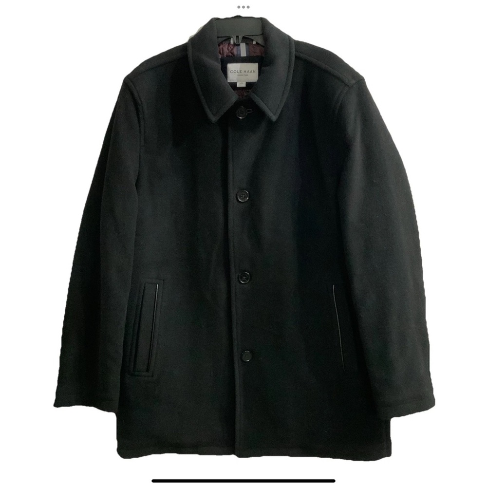 Cole Haan Signature Black Wool Blend Overcoat Lined Pockets Men’s Size Large